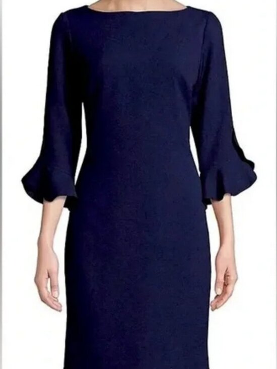 Karl Lagerfeld Dresses & Skirts - Karl Lagerfeld Navy Long-Sleeve Shift Dress with Ruffle Cuffs Size 6